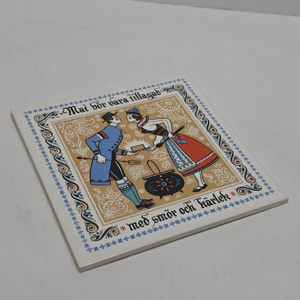 Vintage Berggren Originals Tile Scandinavian Folk Art Trivet Kitchen Decor
